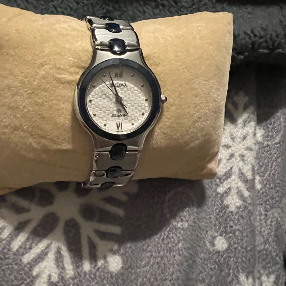 Bulova Silver Watch with Blue Details.  Millennia edition